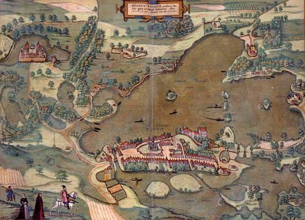 Plon térképe, Georg Braun (1541-1622) és Frans Hogenberg (1535-90) „Civitates Orbis Terrarum” című művéből, 1593 (színes metszet) alkotó: Joris (after) Hoefnagel