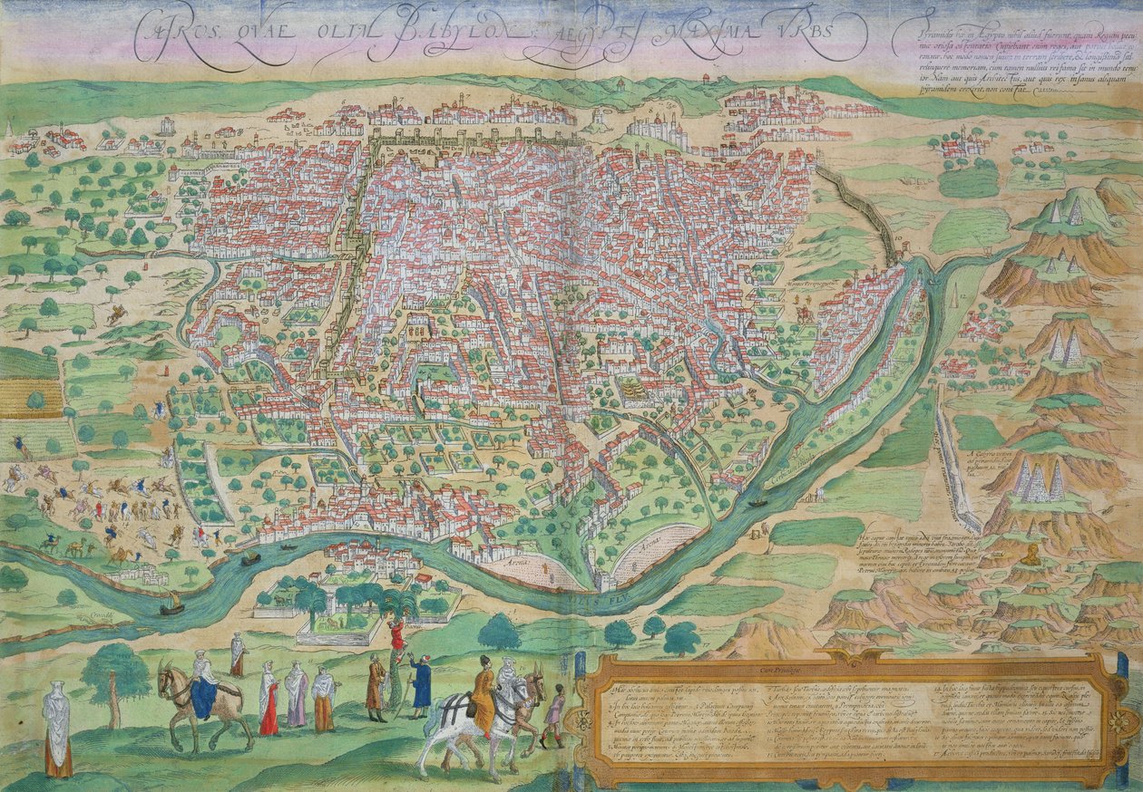 Kairó térképe, Georg Braun (1541-1622) és Frans Hogenberg (1535-90) „A világ városai” című művéből, 1572 körül alkotó: Joris Hoefnagel