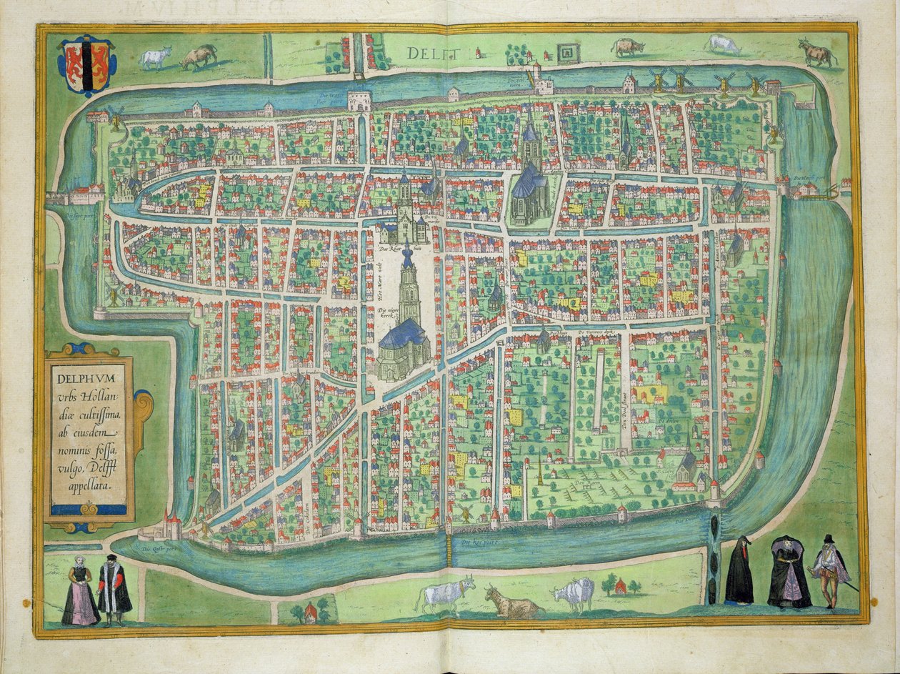Delft térképe, Georg Braun (1541-1622) és Frans Hogenberg (1535-90) "Civitates Orbis Terrarum" című művéből, 1572-1617 körül. alkotó: Joris Hoefnagel