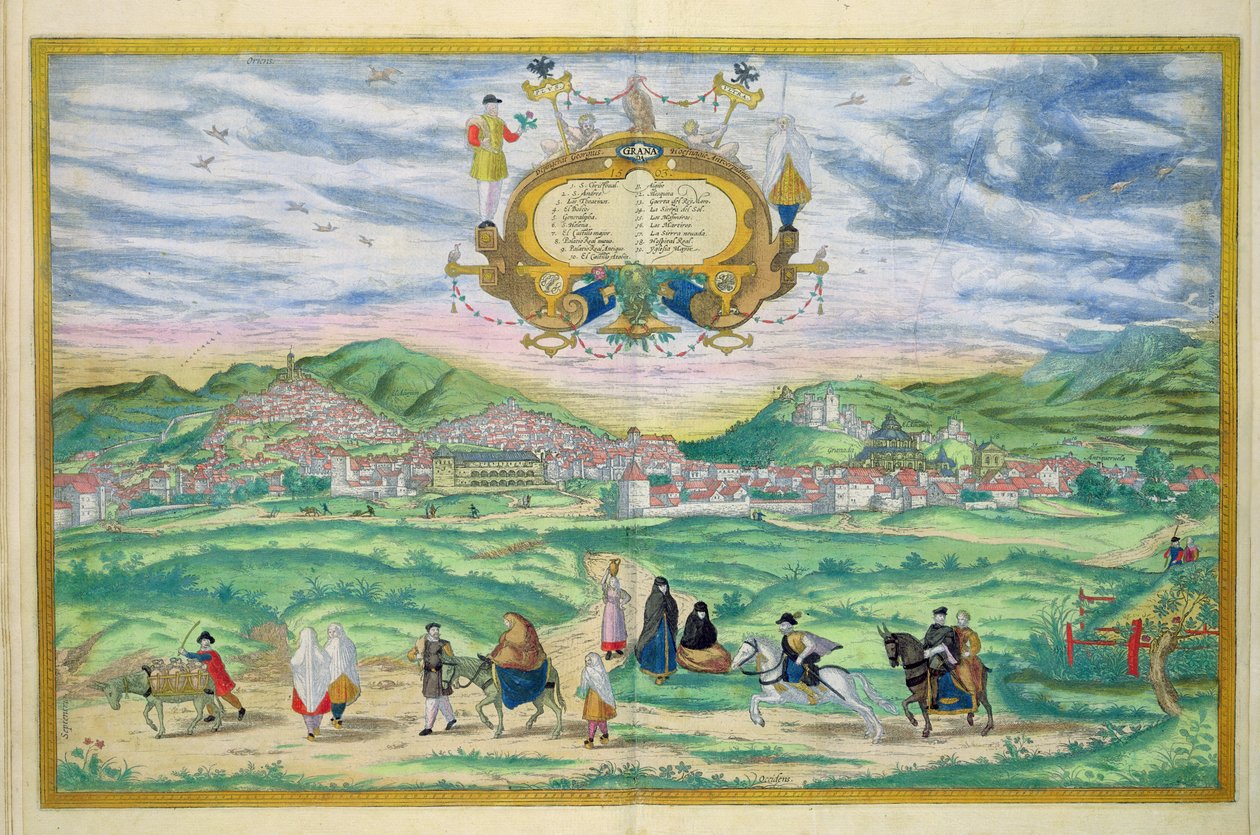 Granada térképe, Georg Braun (1541-1622) és Frans Hogenberg (1535-90) „Civitates Orbis Terrarum” című művéből, 1563 alkotó: Joris Hoefnagel