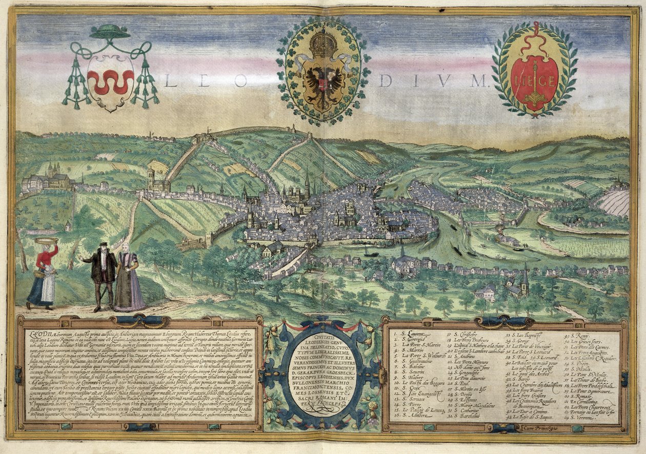 Liege térképe, Georg Braun (1541-1622) és Frans Hogenburg (1535-90) „A világ városai” című művéből, 1572 körül alkotó: Joris Hoefnagel