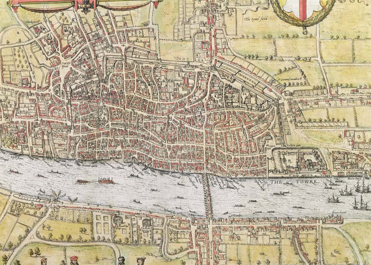 London térképe a "Világ városai"-ból, Georg Braun (1542-1622) és Frans Hogenburg (1635-90), 1572 körül alkotó: Joris Hoefnagel