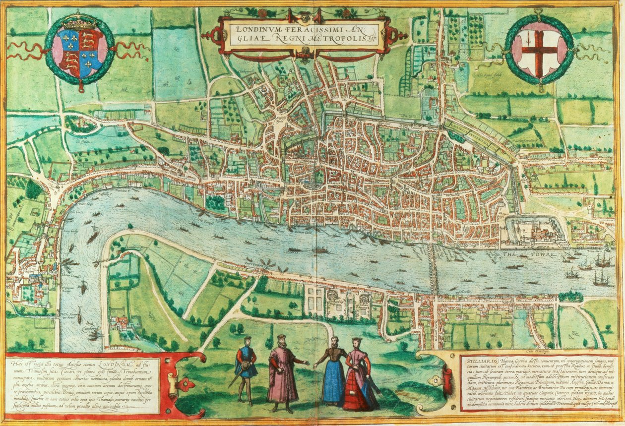 London térképe, a Civitates Orbis Terrarumból, Georg Braun (1542-1622) és Frans Hogenburg (1635-90), 1572 körül (lásd még: 51896 és 66112) alkotó: Joris Hoefnagel