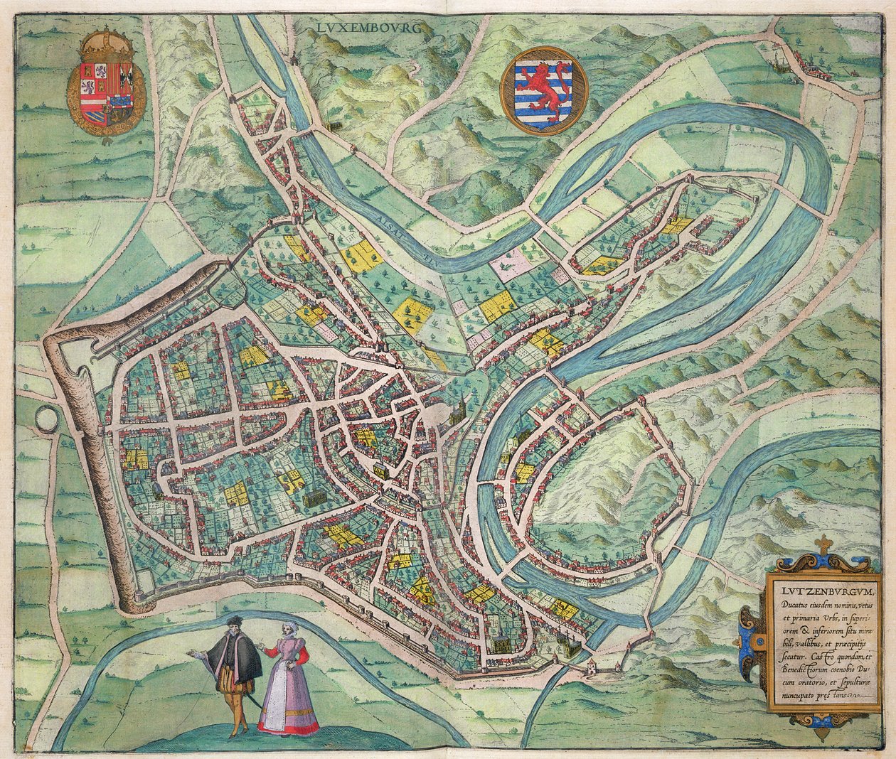 Luxemburg térképe, Georg Braun (1541-1622) és Frans Hogenberg (1535-90) „Civitates Orbis Terrarum” c. 1572-1617 alkotó: Joris Hoefnagel