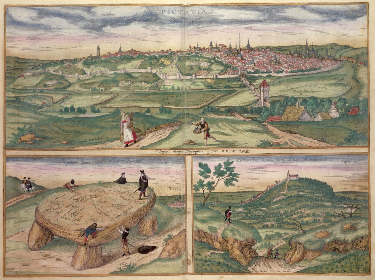 Poitiers térképe, Georg Braun (1541-1622) és Frans Hogenberg (1535-90) „Civitates Orbis Terrarum” című művéből, 1561 alkotó: Joris Hoefnagel