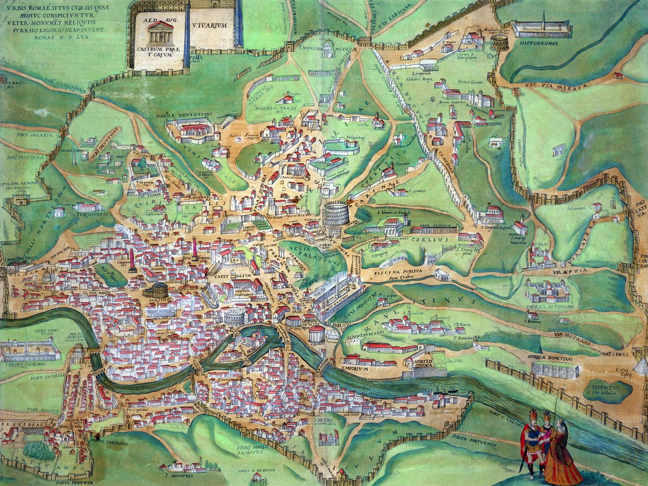 Róma térképe Georg Braun (1541-1622) és Frans Hogenberg (1535-90) „Civitates Orbis Terrarum” című művéből, 1570 alkotó: Joris Hoefnagel