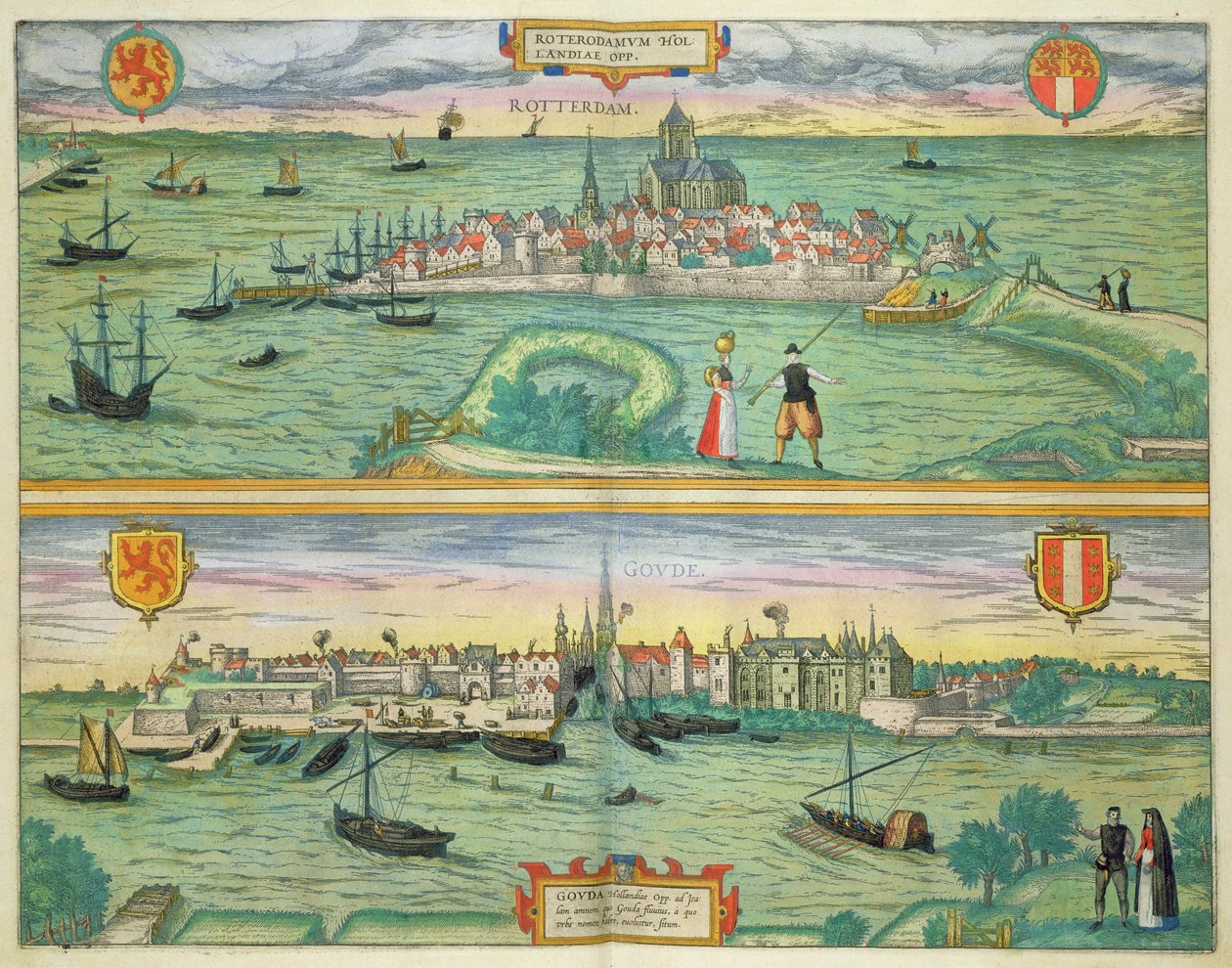 Rotterdam és Gouda térképe, Georg Braun (1541-1622) és Frans Hogenberg (1535-90) „Civitates Orbis Terrarum” c. 1572-1617 alkotó: Joris Hoefnagel