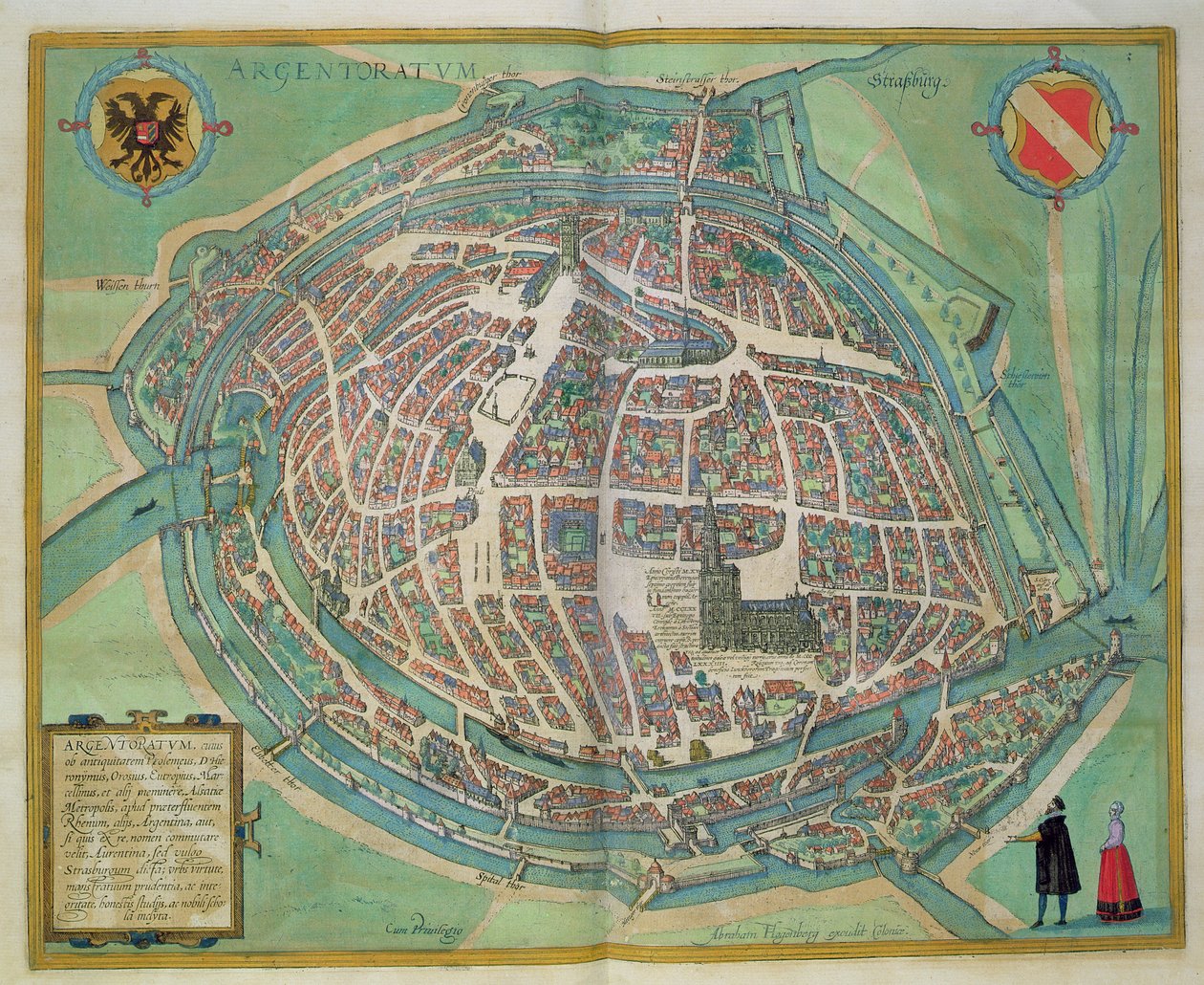Strasbourg térképe, Georg Braun (1541-1622) és Frans Hogenberg (1535-90) „Civitates Orbis Terrarum” című művéből, 1572 körül alkotó: Joris Hoefnagel