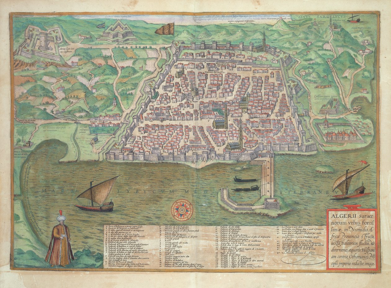Toledo térképe, Georg Braun (1541-1622) és Frans Hogenberg (1535-90) „Civitates Orbis Terrarum” című művéből, 1566 alkotó: Joris Hoefnagel