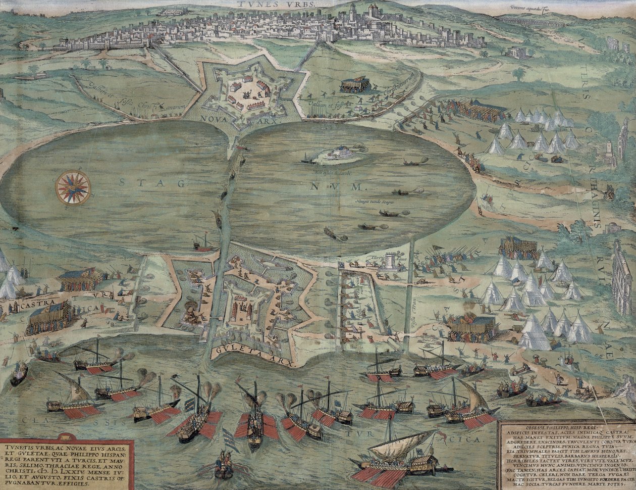 Tunisz térképe, Georg Braun (1541-1622) és Frans Hogenberg (1535-90) "Civitates Orbis Terrarum" című művéből, 1574. alkotó: Joris Hoefnagel
