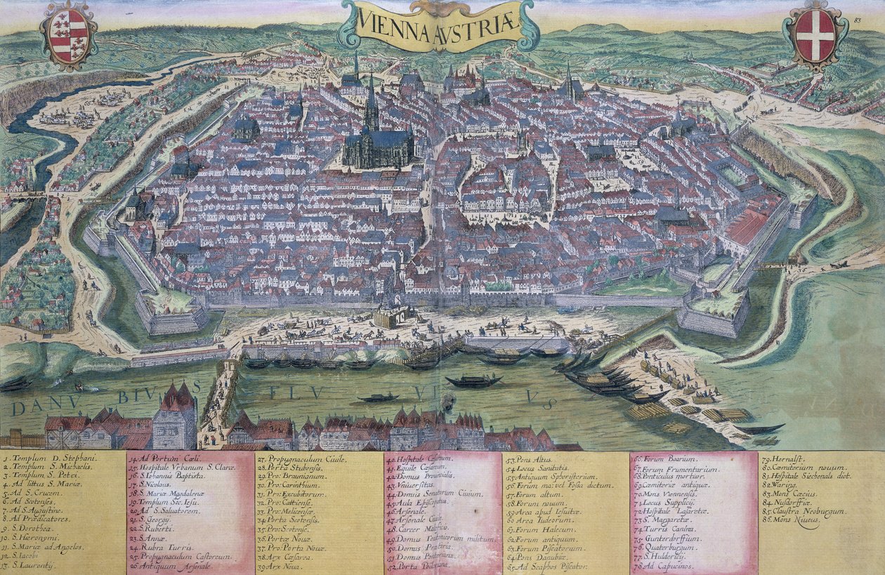 Bécs térképe, Georg Braun (1541-1622) és Frans Hogenberg (1535-90) „Civitates Orbis Terrarum” c. 1572-1617 alkotó: Joris Hoefnagel
