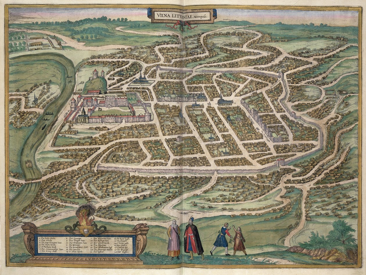 A litvániai Vilnius térképe Georg Braun (1541-1622) és Frans Hogenberg (1535-90) "Civitates Orbis Terrarum" című művéből, 1572-1617 körül. alkotó: Joris Hoefnagel