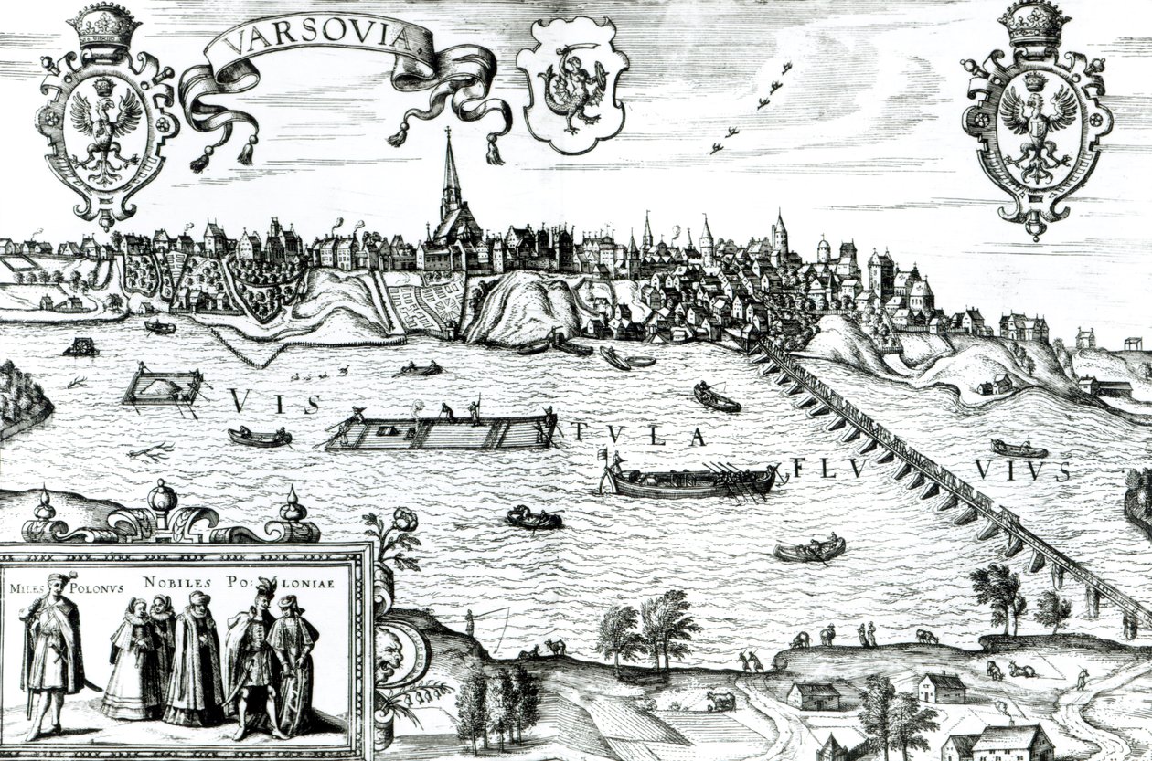 Varsó térképe, Georg Braun (1541-1622) és Frans Hogenberg (1535-90) „Civitates Orbis Terrarum” c. 1572-1617 alkotó: Joris Hoefnagel
