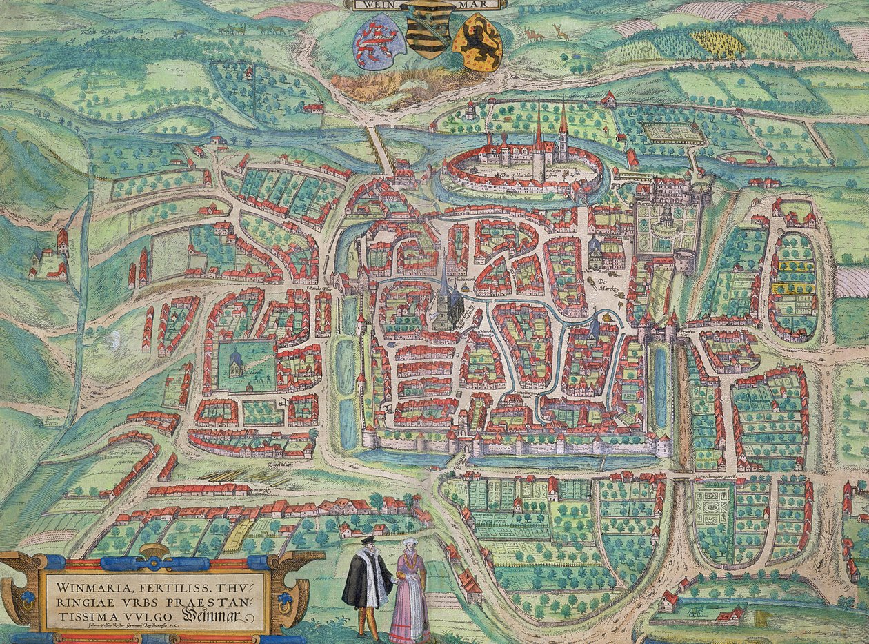 Weimar térképe, Georg Braun (1541-1622) és Frans Hogenberg (1535-90) „Civitates Orbis Terrarum” c. 1572-1617 alkotó: Joris Hoefnagel