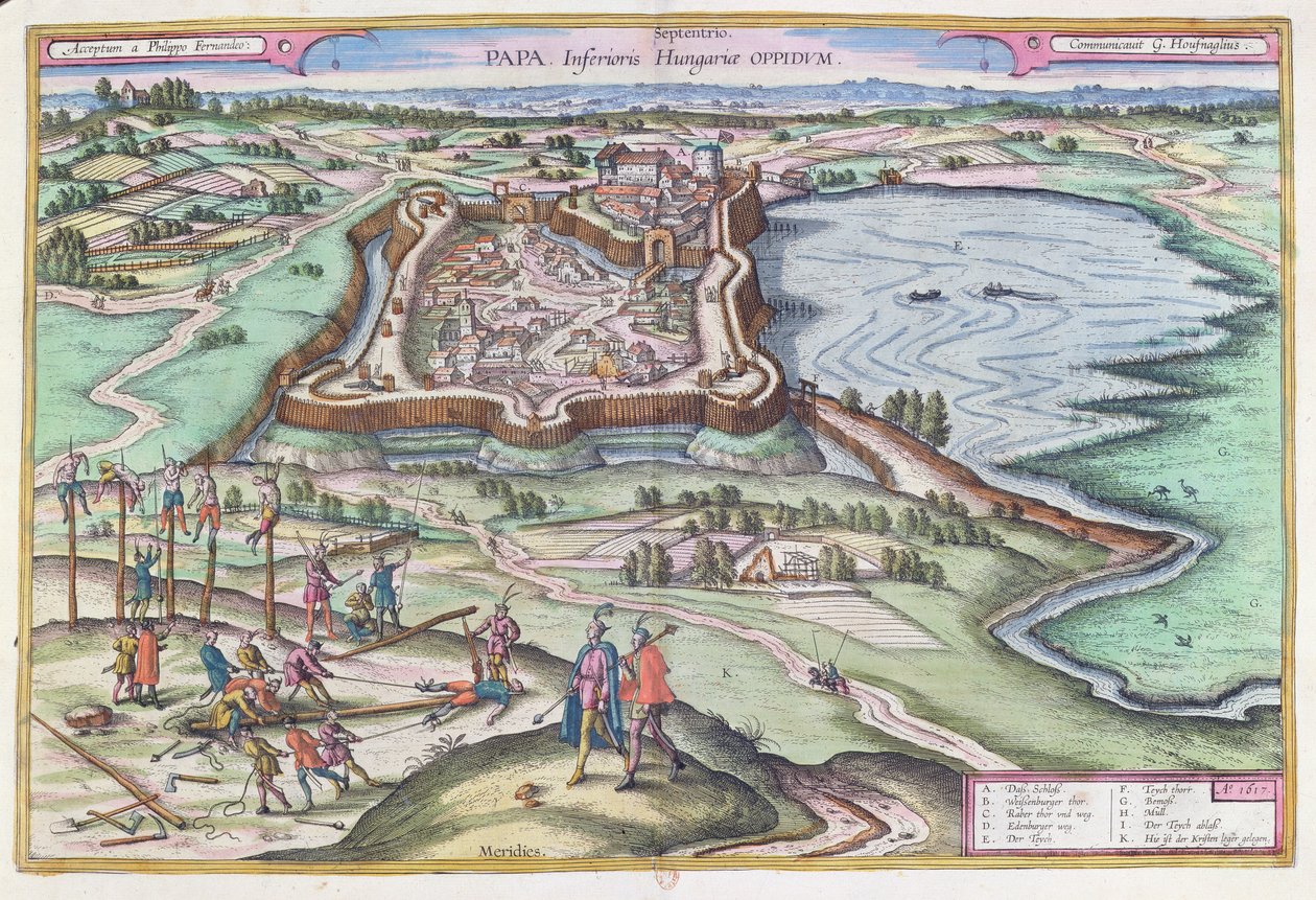 Pápai magyar erőd az oszmán ostrom idején, Georg Braun (1541-1622) "Le Theater du Monde" című művéből, Kölnben 1572-1618, 1617 alkotó: Joris Hoefnagel