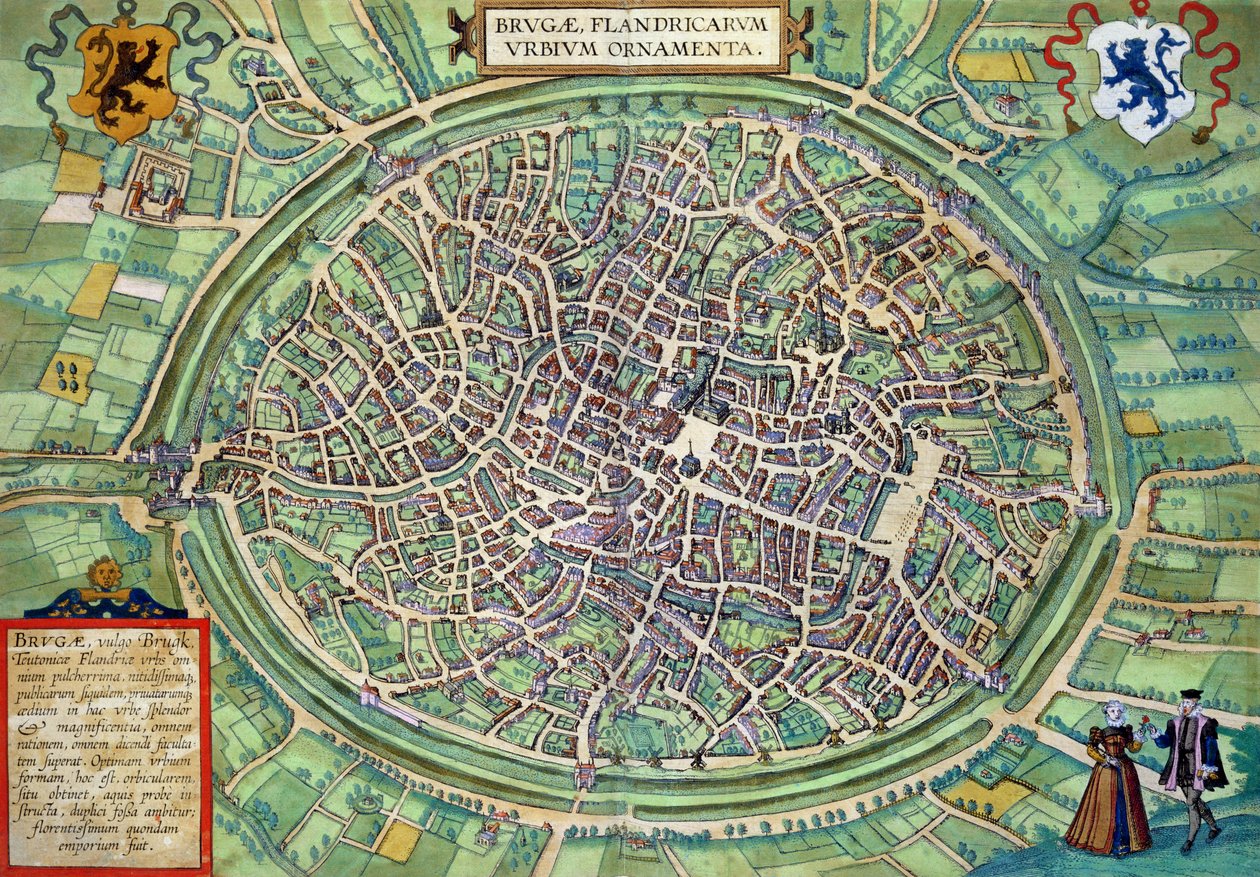Brugge városterve, Georg Braun (1541-1622) és Frans Hogenburg (1535-90) "Világ városai"-ból, 1572 körül alkotó: Joris Hoefnagel