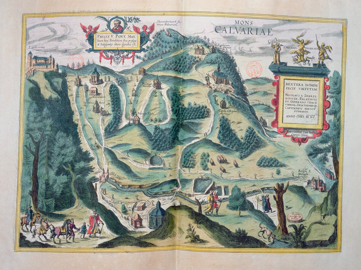 A Zebrzydowski-kálvária látképe Georg Braun (1541-1622) és Frans Hogenberg (1535-90) "Civitates Orbis Terrarum" című művéből, 1617 körül. alkotó: Joris Hoefnagel