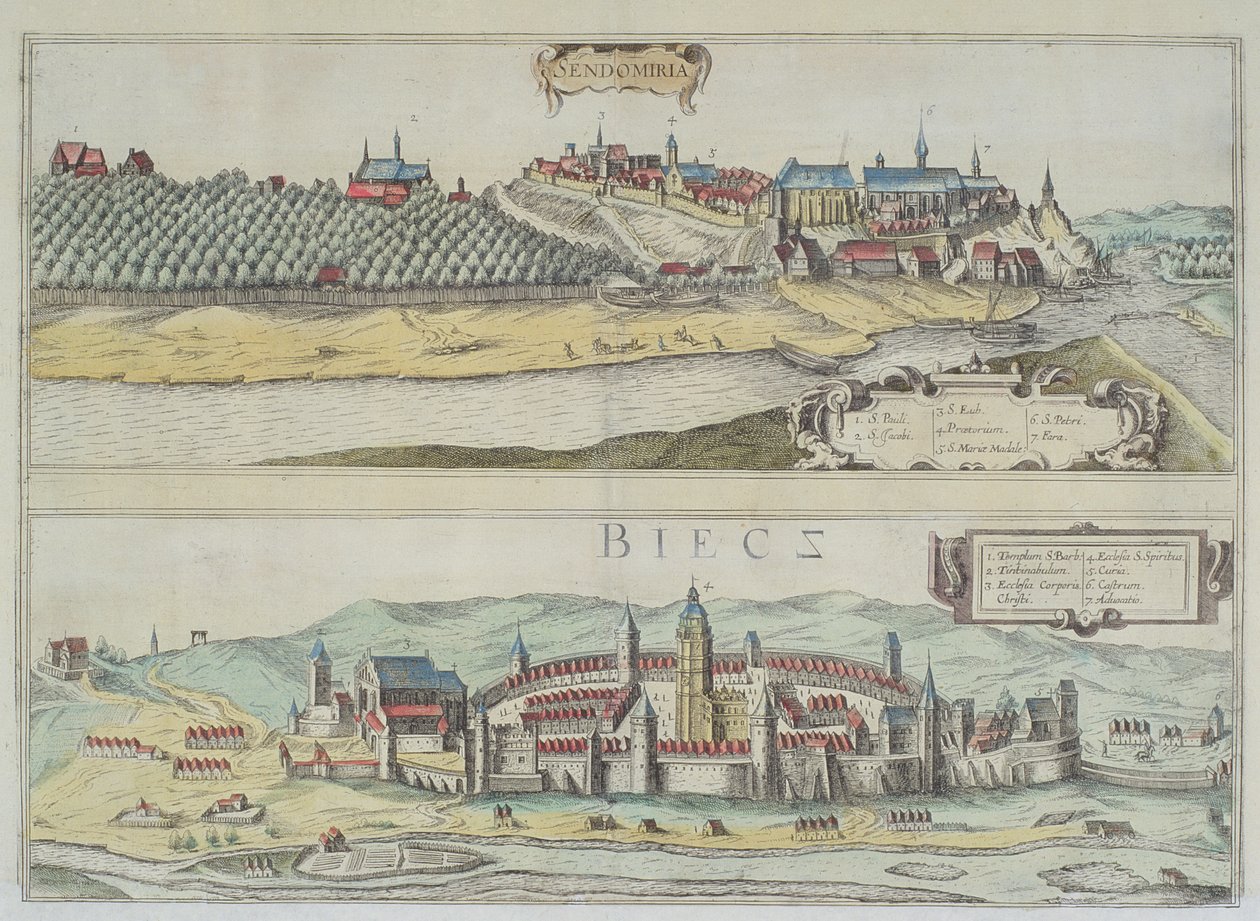 Sendomiria és Biecz látképe, Georg Braun (1541-1622) és Frans Hogenberg (1535-90) Civitates Orbis Terrarum című művéből alkotó: Joris Hoefnagel