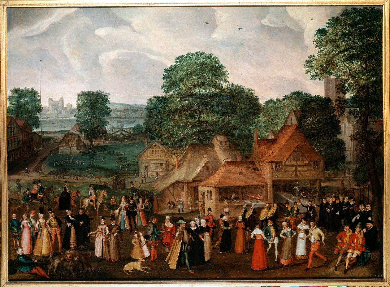 Lakodalom Berdmondseyben Georges Hoefnagel festménye (1542-1601) (ec.engl.) 1600 Magángyűjtemény alkotó: Joris Hoefnagel