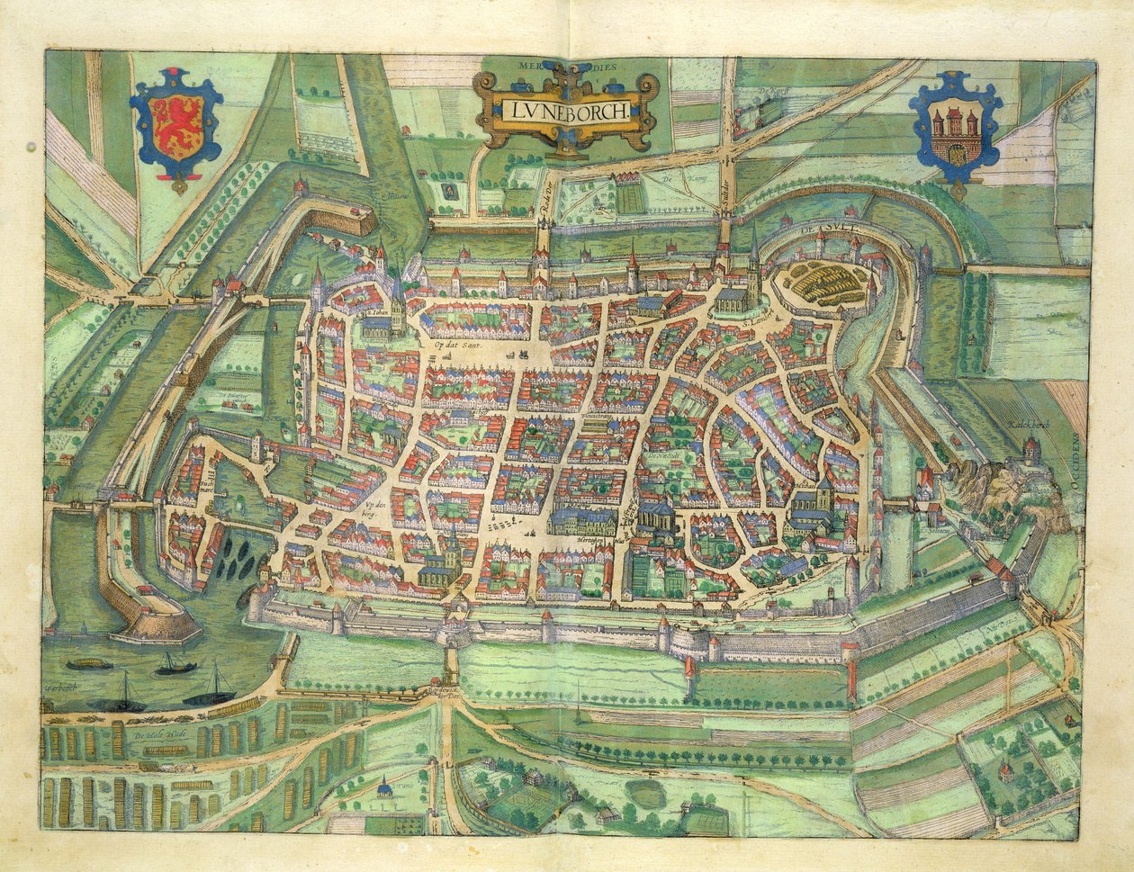 Luneburg térképe, Georg Braun (1541-1622) és Frans Hogenberg (1535-90) "Civitates Orbis Terrarum" című művéből, 1572-1617 körül. alkotó: Joris Hoefnagel