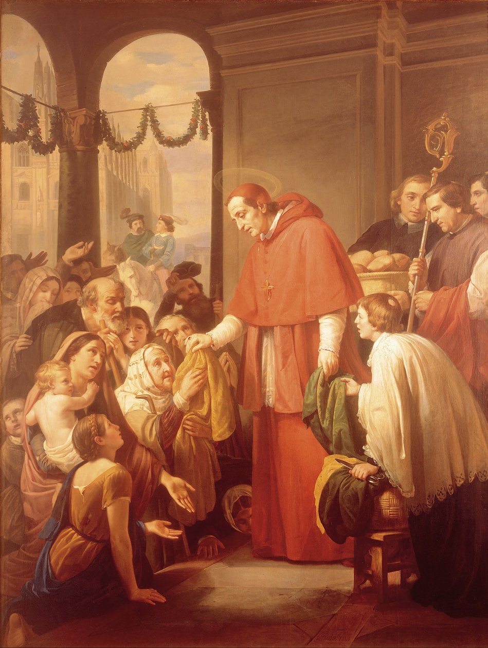 Borromeo Szent Károly alamizsnát osztogat a népnek alkotó: José Salomé Pina