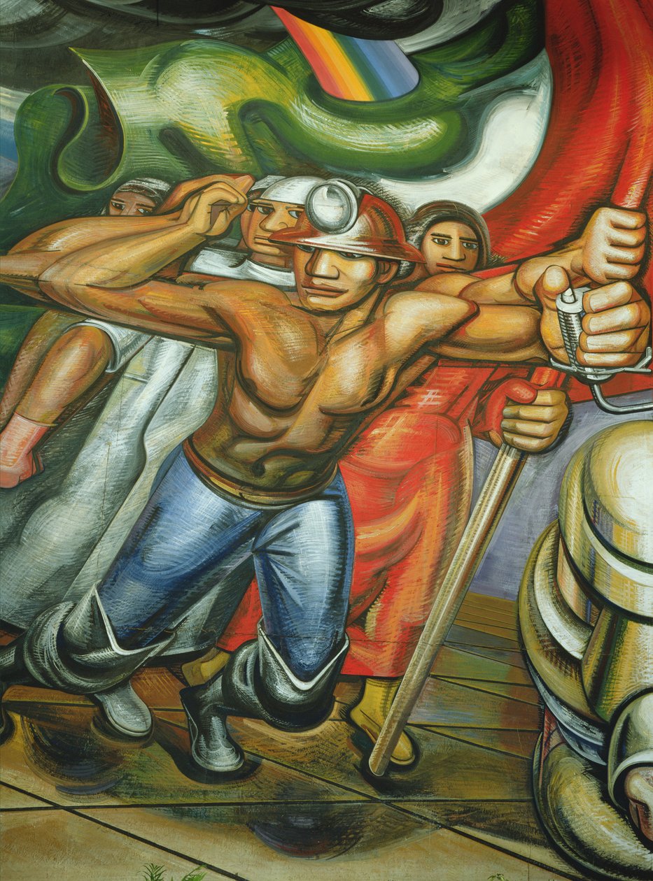 Munkások és bányászok felvonulása a ciklusból, „A mexikói nép társadalombiztosítást kér” (freskó) alkotó: José Clemente Orozco
