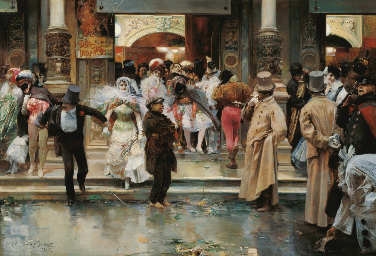 Elhagyni az Álarcosbált - Garcia y Ramos, Jose (1852-1912) - 1905 - Olaj, vászon - 70,5x104,1 - Carmen Thyssen Múzeum, Malaga alkotó: José García Ramos