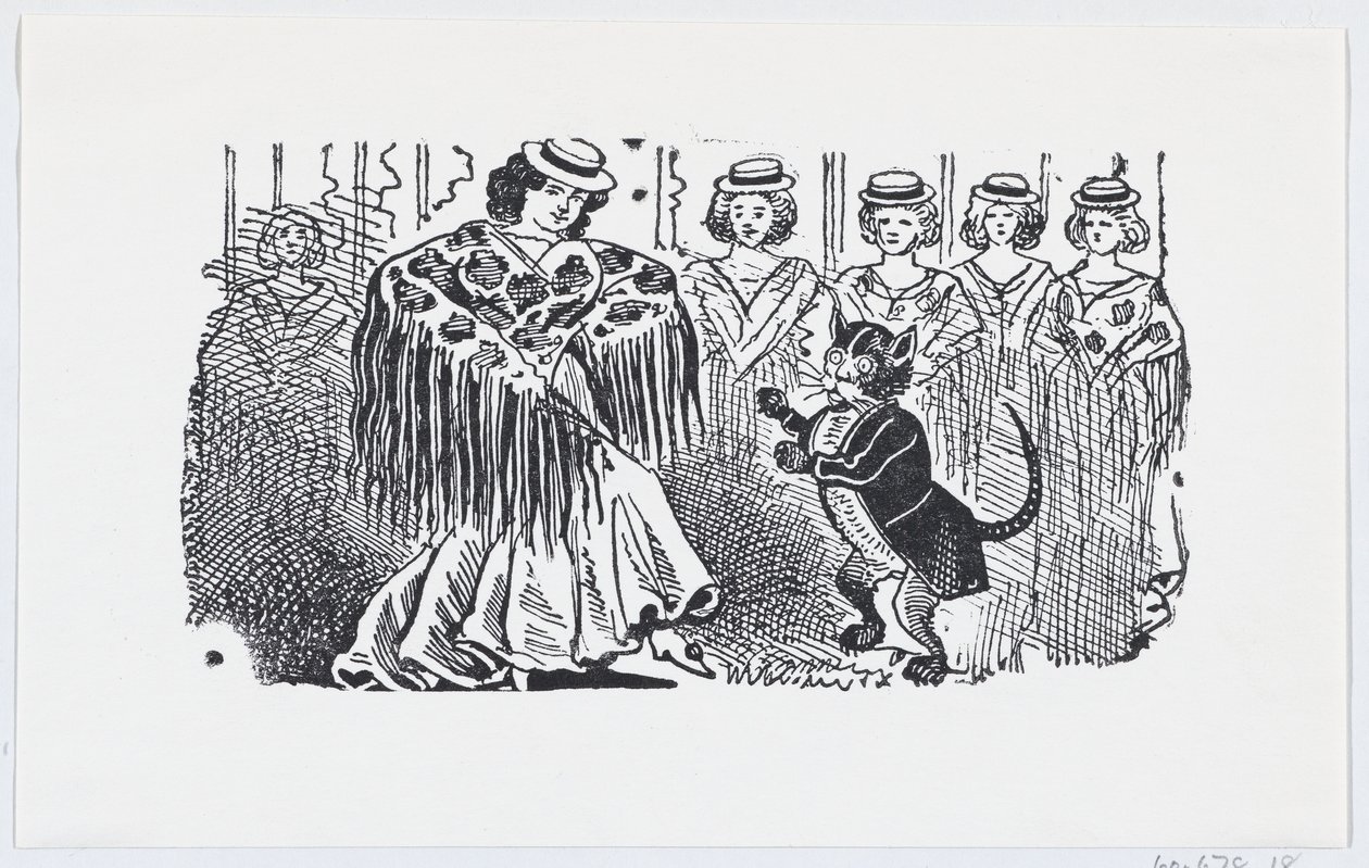 Egy nő, aki egy öltönyös macskával táncol, kb. 1880-1910., kb. 1880-1910. alkotó: José Guadalupe Posada