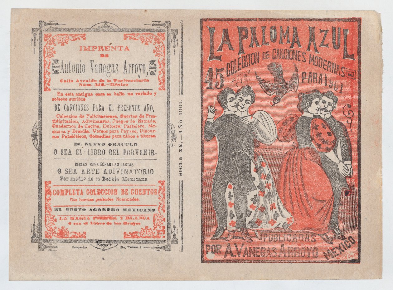 Borító a „La Paloma Azul: Modern dalok gyűjteménye 1901-hez” című dalhoz, két pár da..., kb. 1901. alkotó: José Guadalupe Posada