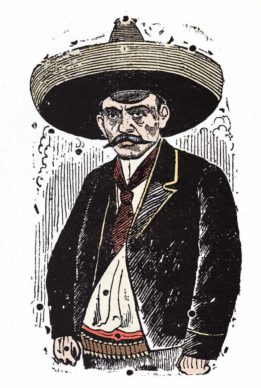 Emiliano Zapata (1880-1919), mexikói forradalmár. Jose Guadalupe Posada (1852-1913) xilográfiája. alkotó: José Guadalupe Posada