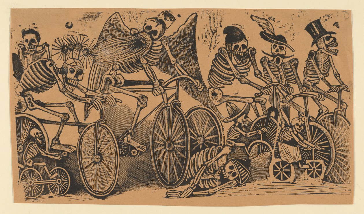 Skeletons calaveras kerékpározás, kb. 1900., kb. 1900. alkotó: José Guadalupe Posada