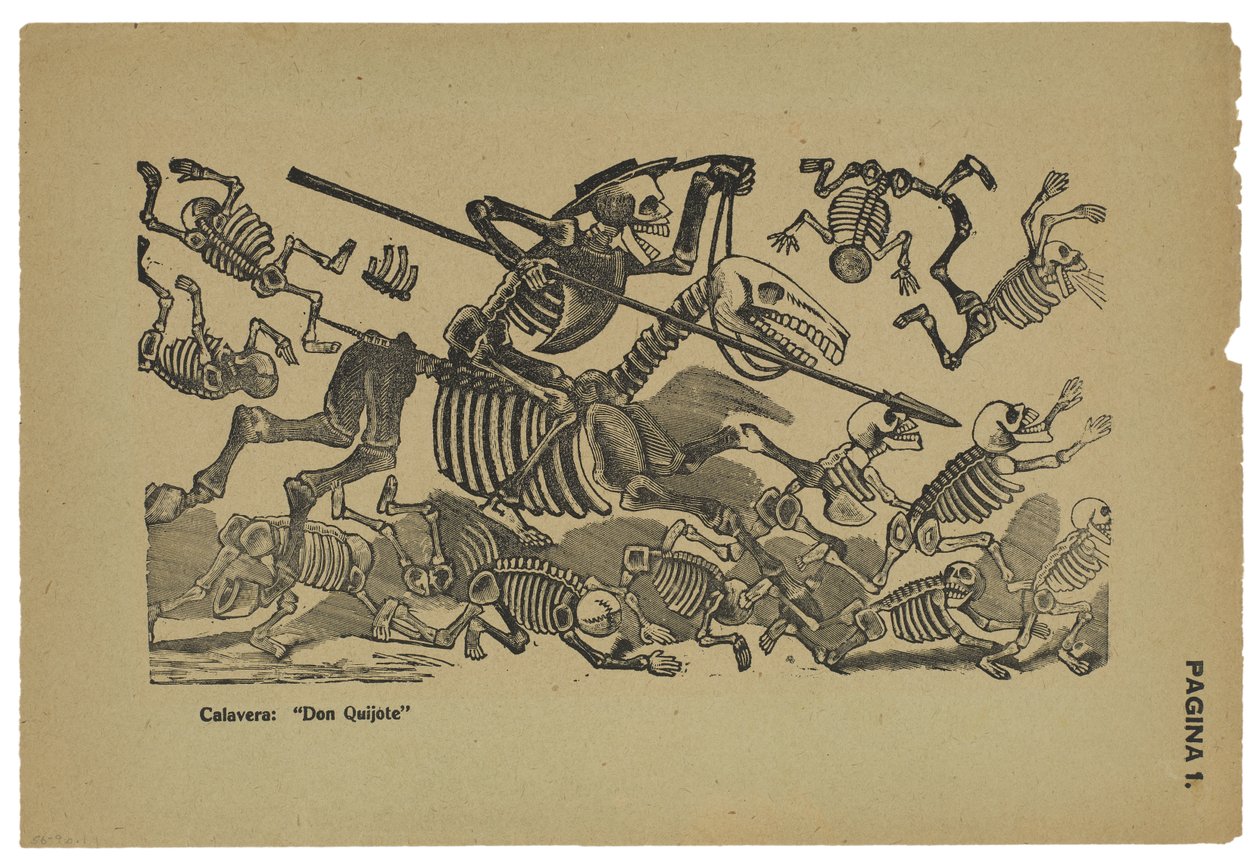 Don Quijote koponyái, 1910-1913 körül, nyomtatva 1943 (fotó-domborműves metszet) alkotó: José Guadalupe Posada