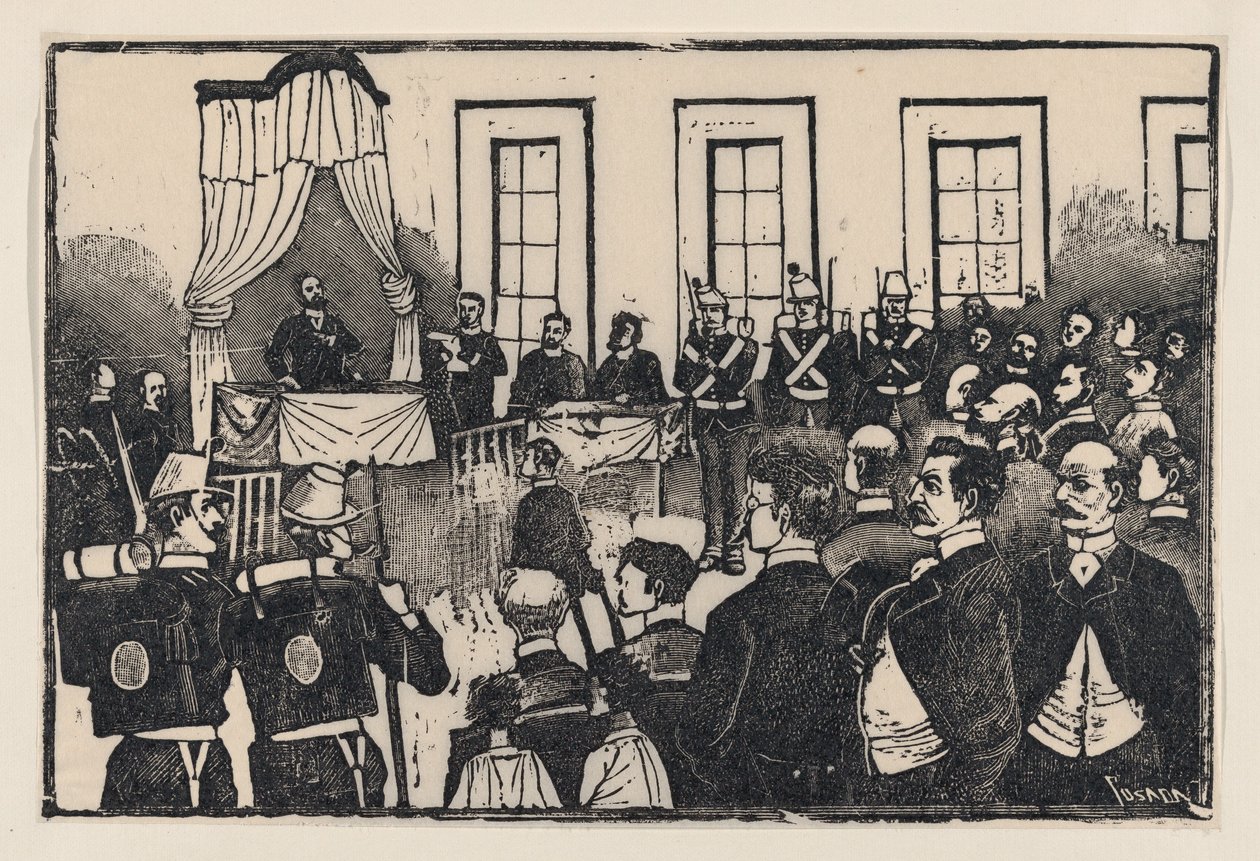 Tomas Hernandez Aguirre gyilkosainak pere, az „E..., kb. 1890-1891. alkotó: José Guadalupe Posada