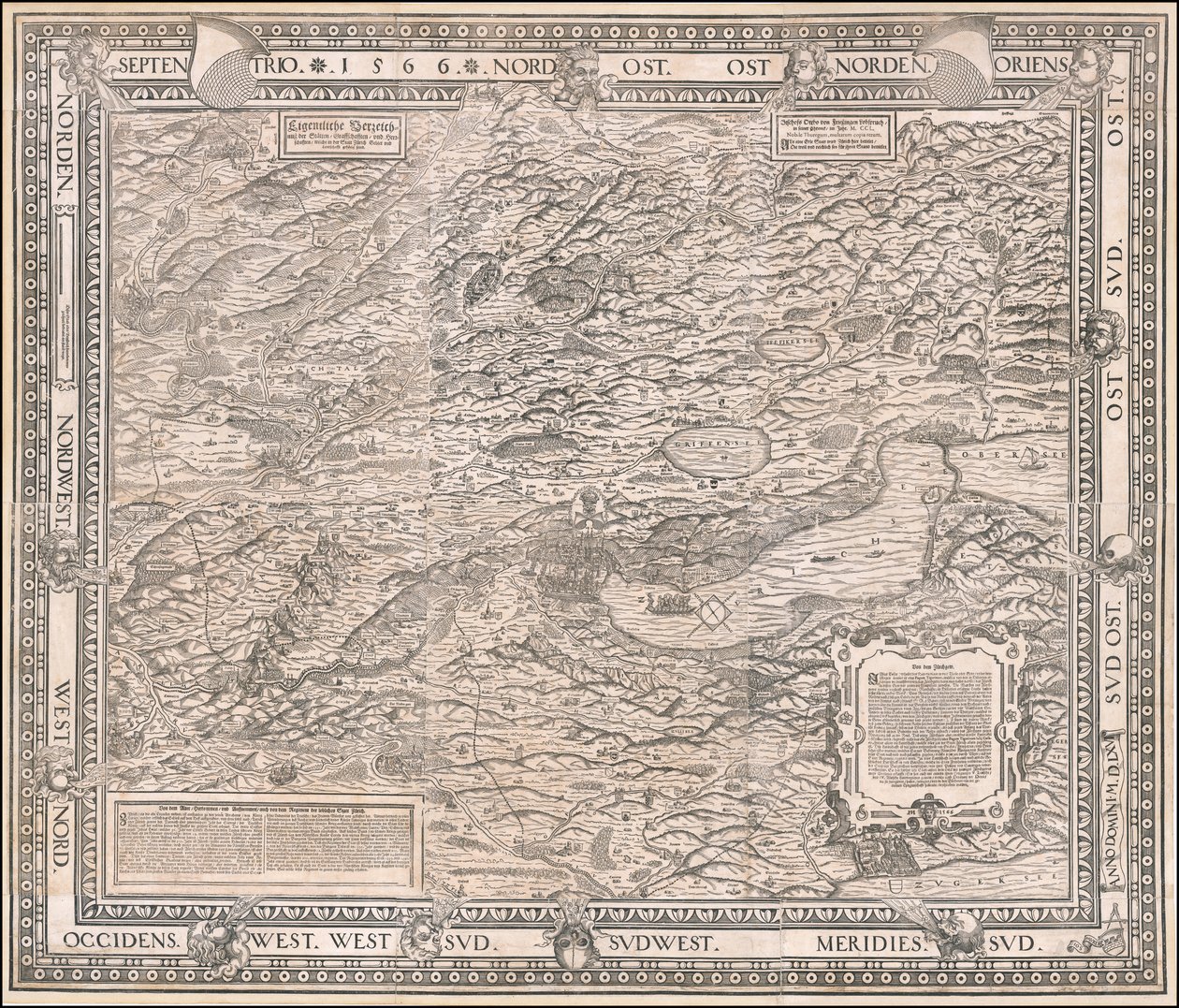 Zürich és környéke 1566-os térképe Jodocus Murer tollából alkotó: Jos Murer