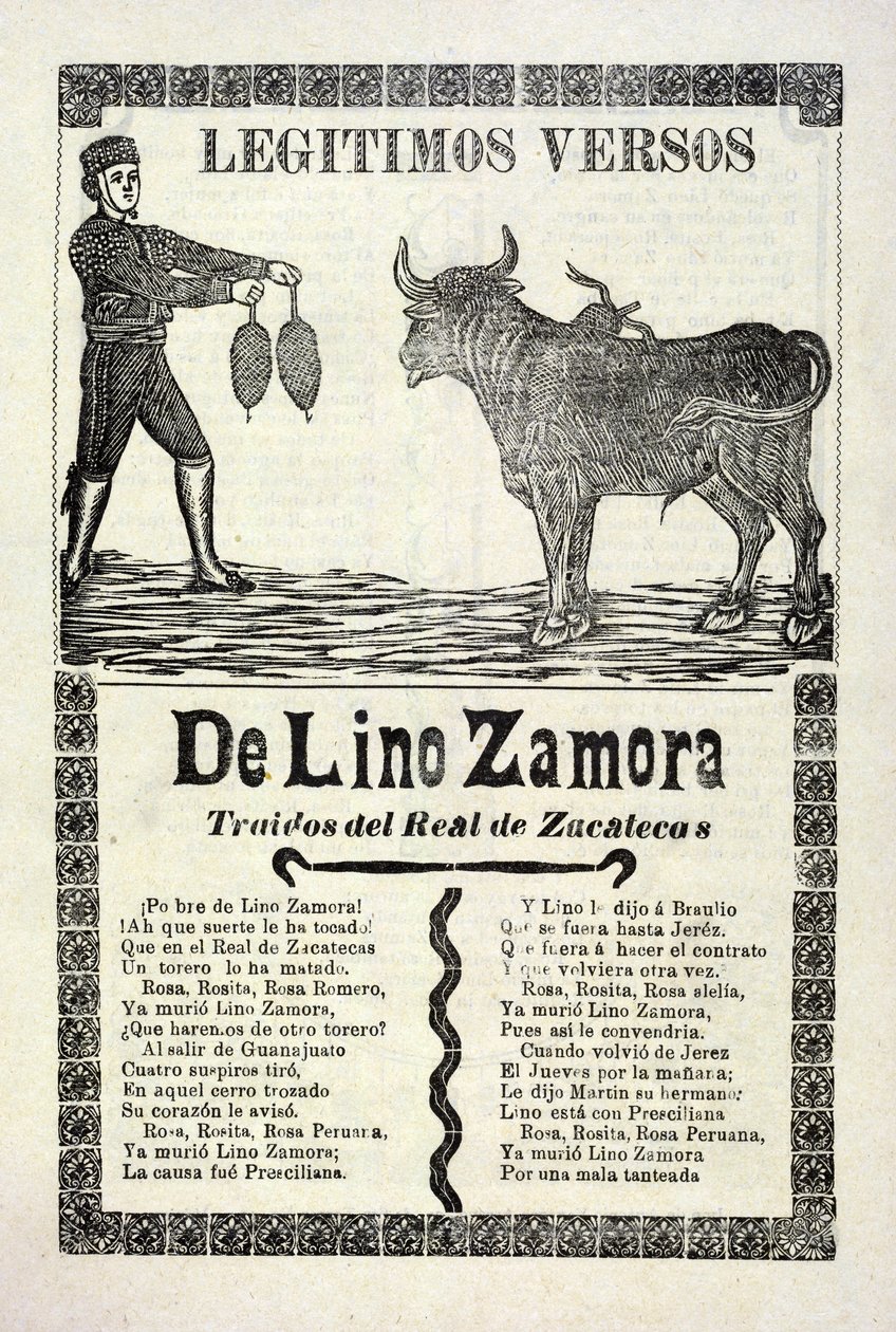 Lino Zamora törvényes versei a Real de Zacatecasból, 1903-ban alkotó: José Guadalupe Posada