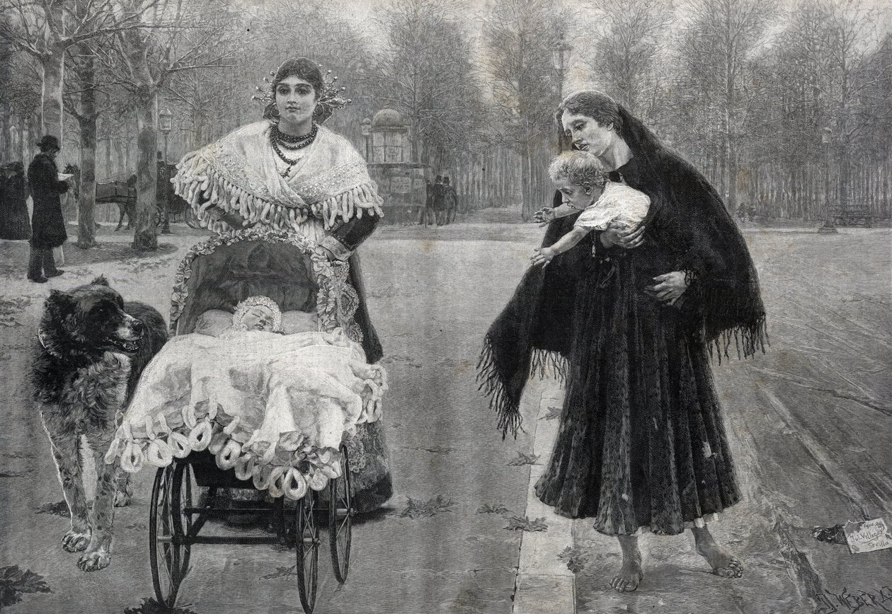 A párizsi Tuileries-kertben - A kontraszt - metszet Jose Villegas Cordero (1844-1921) festménye után alkotó: Jose (after) Villegas y Cordero