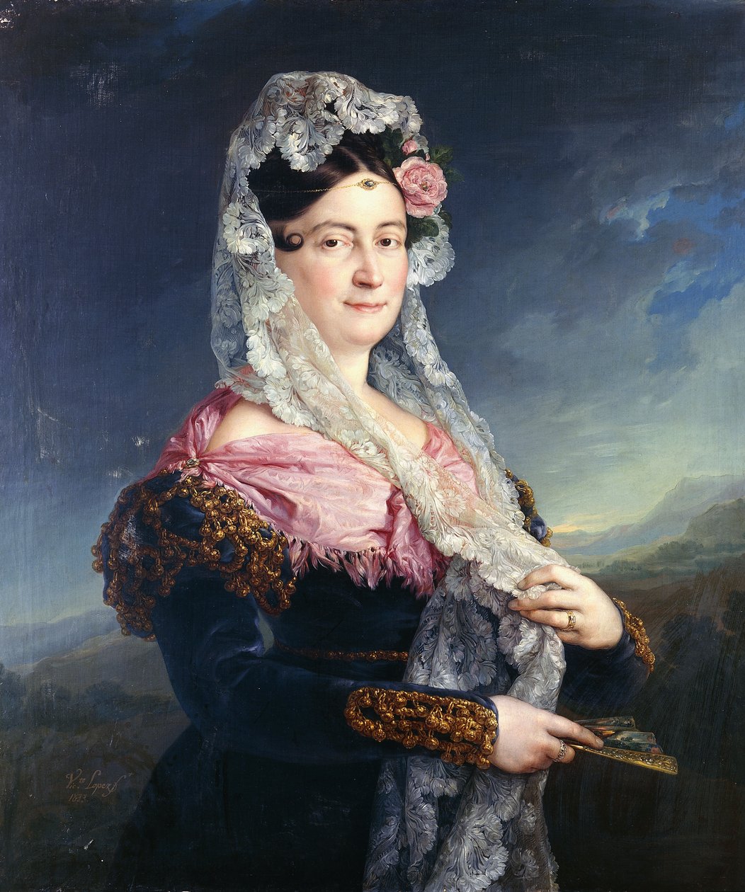 Dona Maria de los Dolores Gomez de las Casas e Ibarrondo, Ulagares első márkinéja háromnegyed hosszúságú portréja, alkotó: Jose Camaron