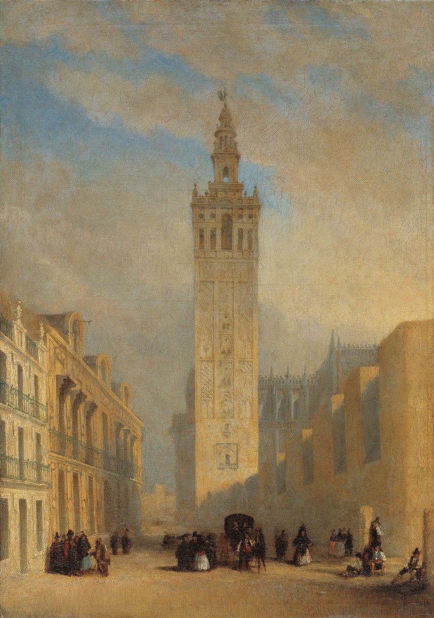 A Giralda a Calle Placentines felől nézve - Dominguez Becquer, Jose (1805-1841) - kb 1836 - Olaj, vászon - 57,4x40,2 - Museo Carmen Thyssen, Malaga alkotó: José Domínguez Bécquer