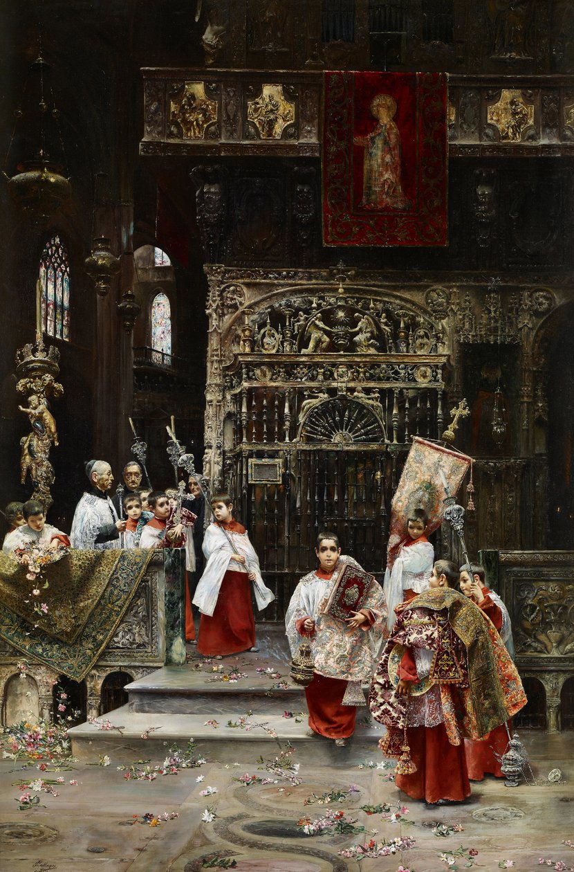 Choir Boys - Gallegos y Arnosa, Jose (1859-1917) - kb. 1886-1890 - Olaj, vászon - 91,4x62,2 - Museo Carmen Thyssen, Malaga alkotó: Jose Gallegos Arnosa