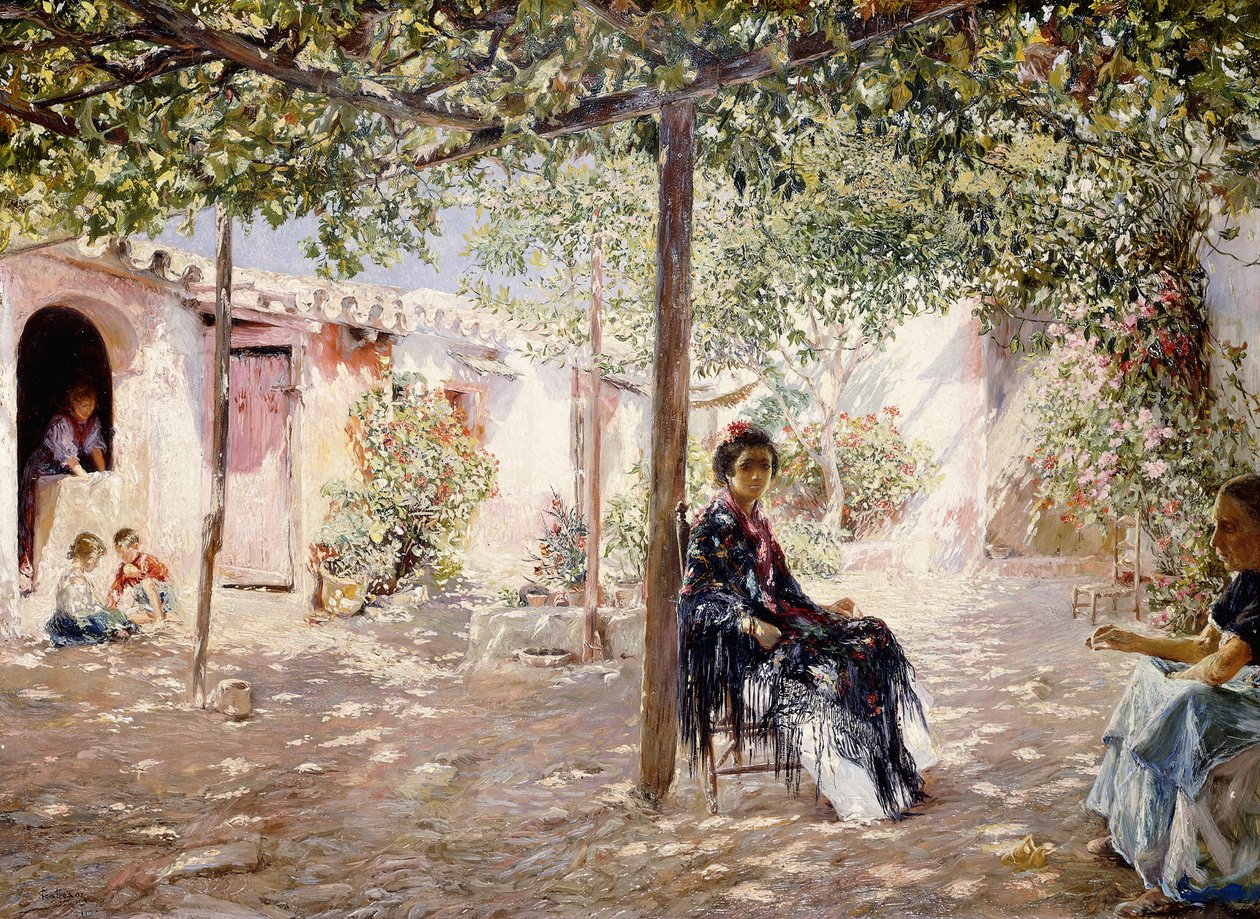 Hölgyek a napsütötte udvaron, alkotó: Jose Gallegos Arnosa