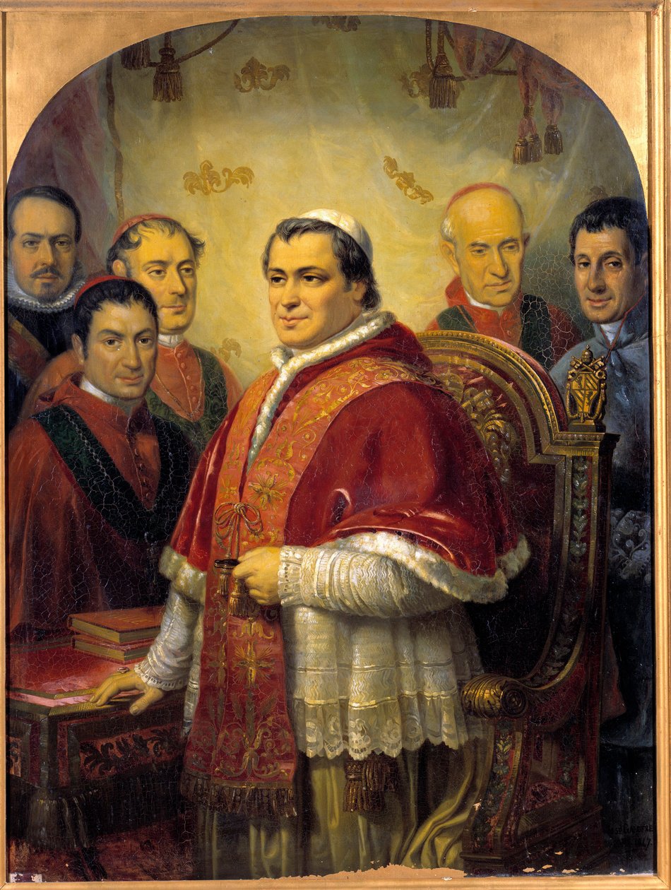 IX. Pius pápa (1792-1878) portréja bíborosai körül Jose Galofre y Coma (1819-1877) festménye 1847 V. 1,43x1,08 m alkotó: Jose Galofre Y Coma