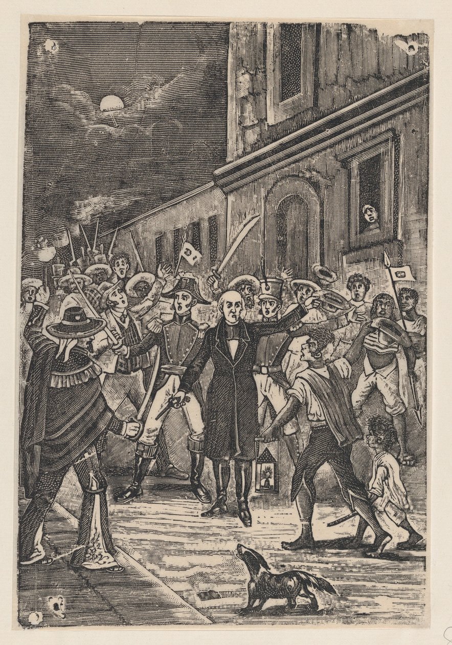 Fegyveres férfiak csoportja függetlenségért kiált alkotó: José Guadalupe Posada
