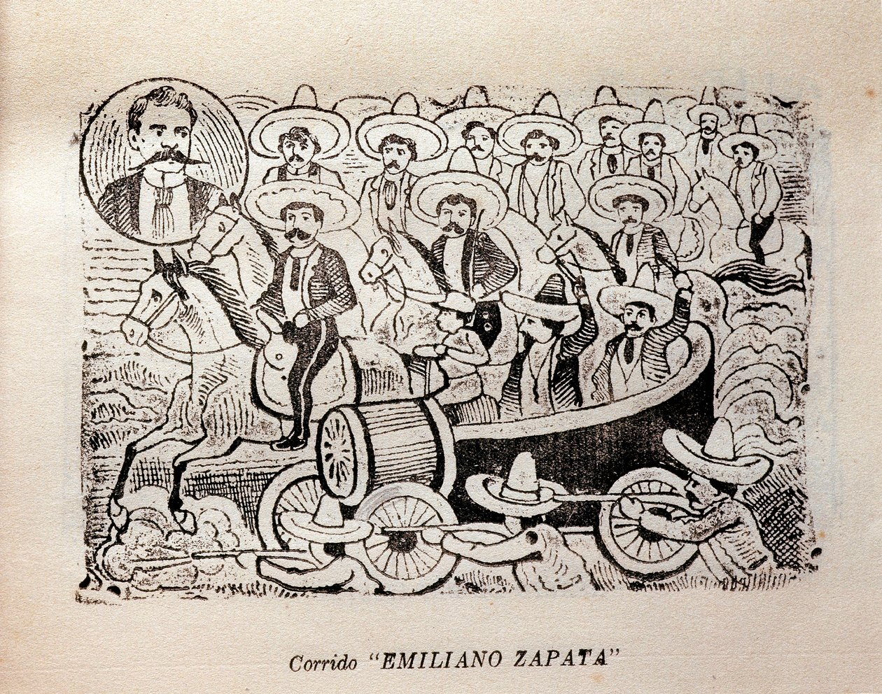Mexikó. A mexikói forradalom „Corrido Emiliano Zapata” (metszet) alkotó: José Guadalupe Posada