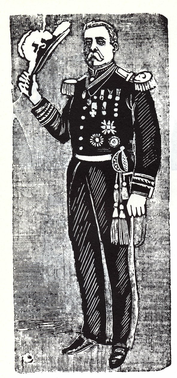 Porfirio Diaz (1828-1915), a Mexikói Köztársaság elnökének portréja. Jose Guadalupe Inn (1852-1913) xilográfiája. alkotó: José Guadalupe Posada