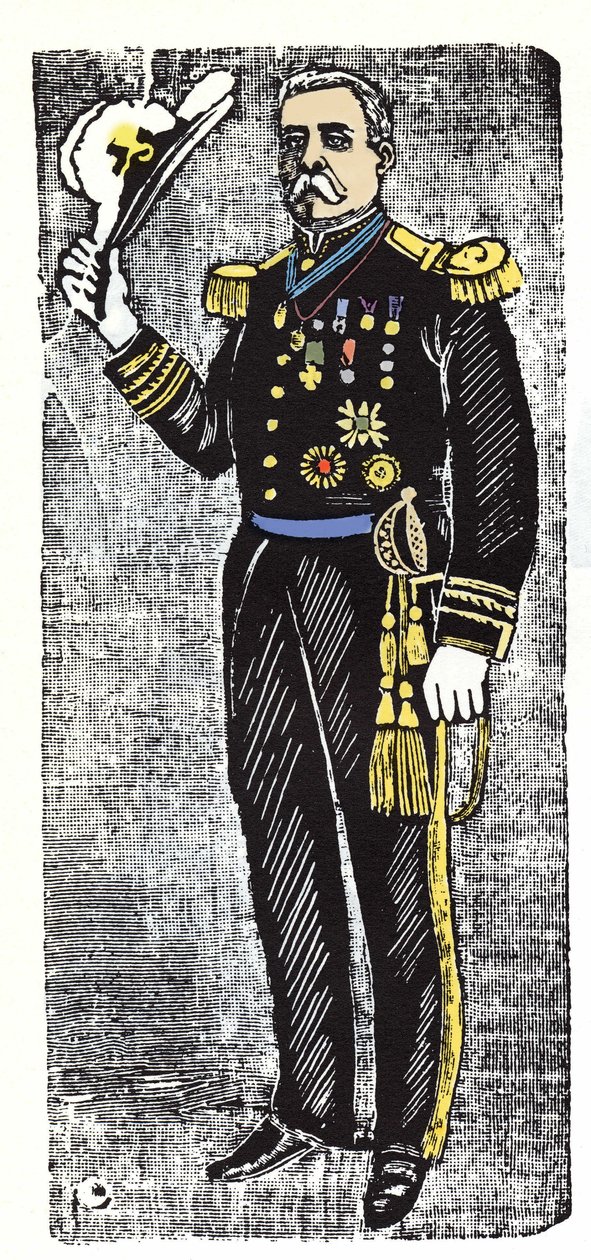 A mexikói forradalom (1910-1920): Porfirio Diaz (1828-1915), a Mexikói Köztársaság elnöke. Jose Guadalupe Inn (1852-1913) xilográfiája. alkotó: José Guadalupe Posada