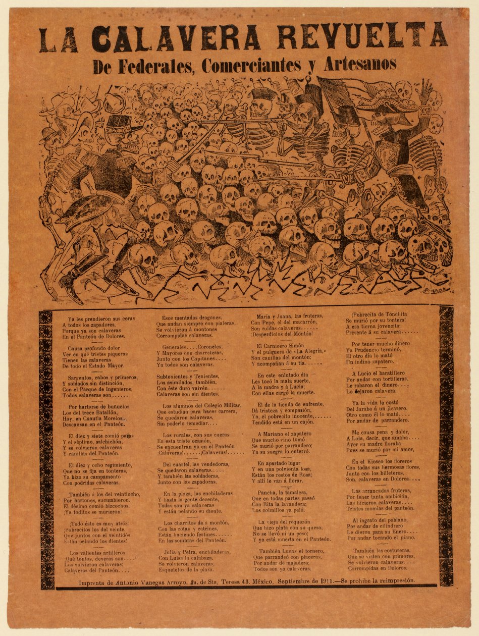 Der rebellische Calavera der Bundesarmee, Kaufleute und Handwerker alkotó: José Guadalupe Posada