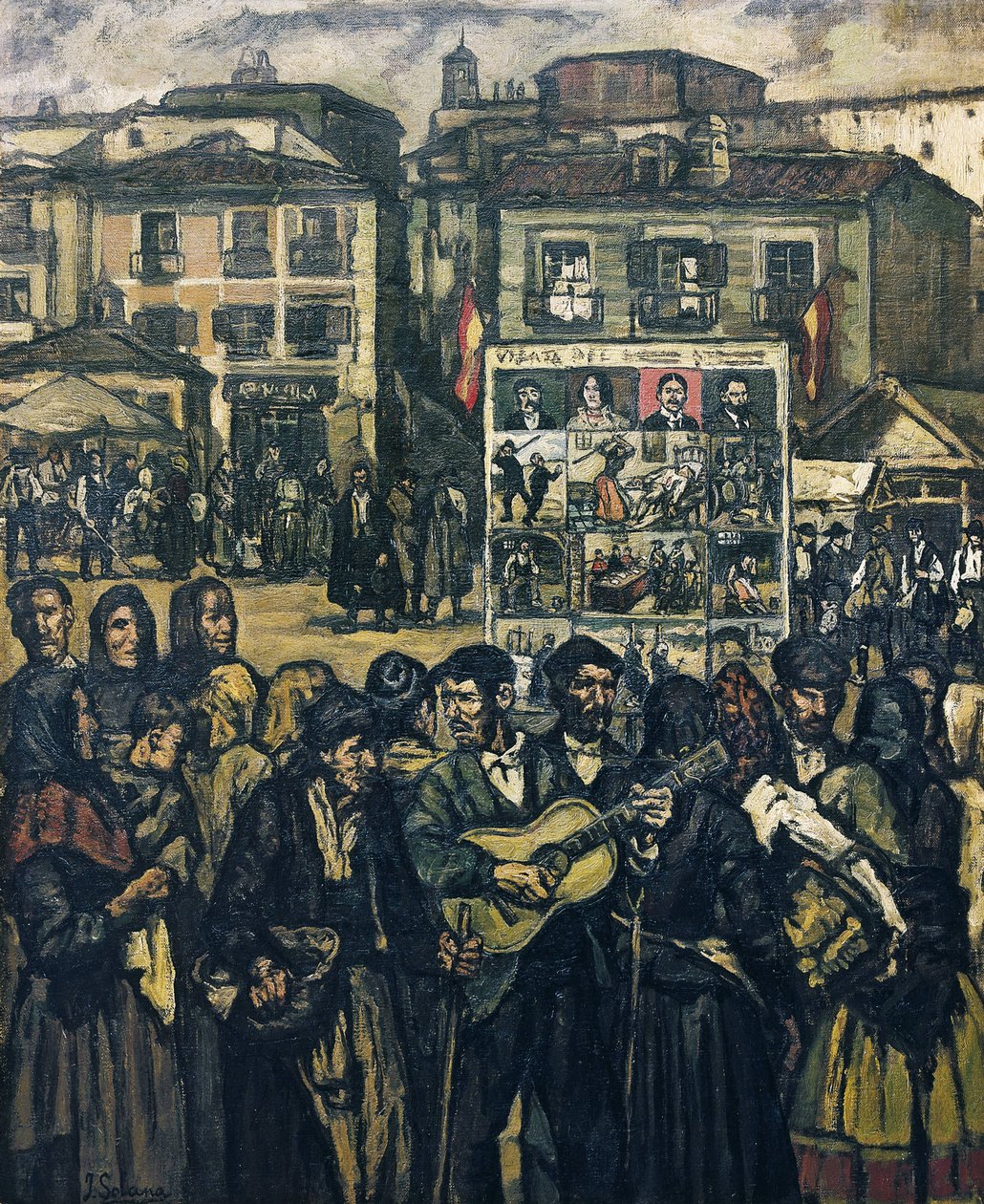 GUTIERREZ SOLANA, Jose (1886-1945). El cartel del crimen (El musico ciego) - a bűnügyi kartell (a vak zenész). 1920 körül. (78 x 64 cm). Olaj, vászon. Magántulajdon. alkotó: Jose Gutierrez Solana