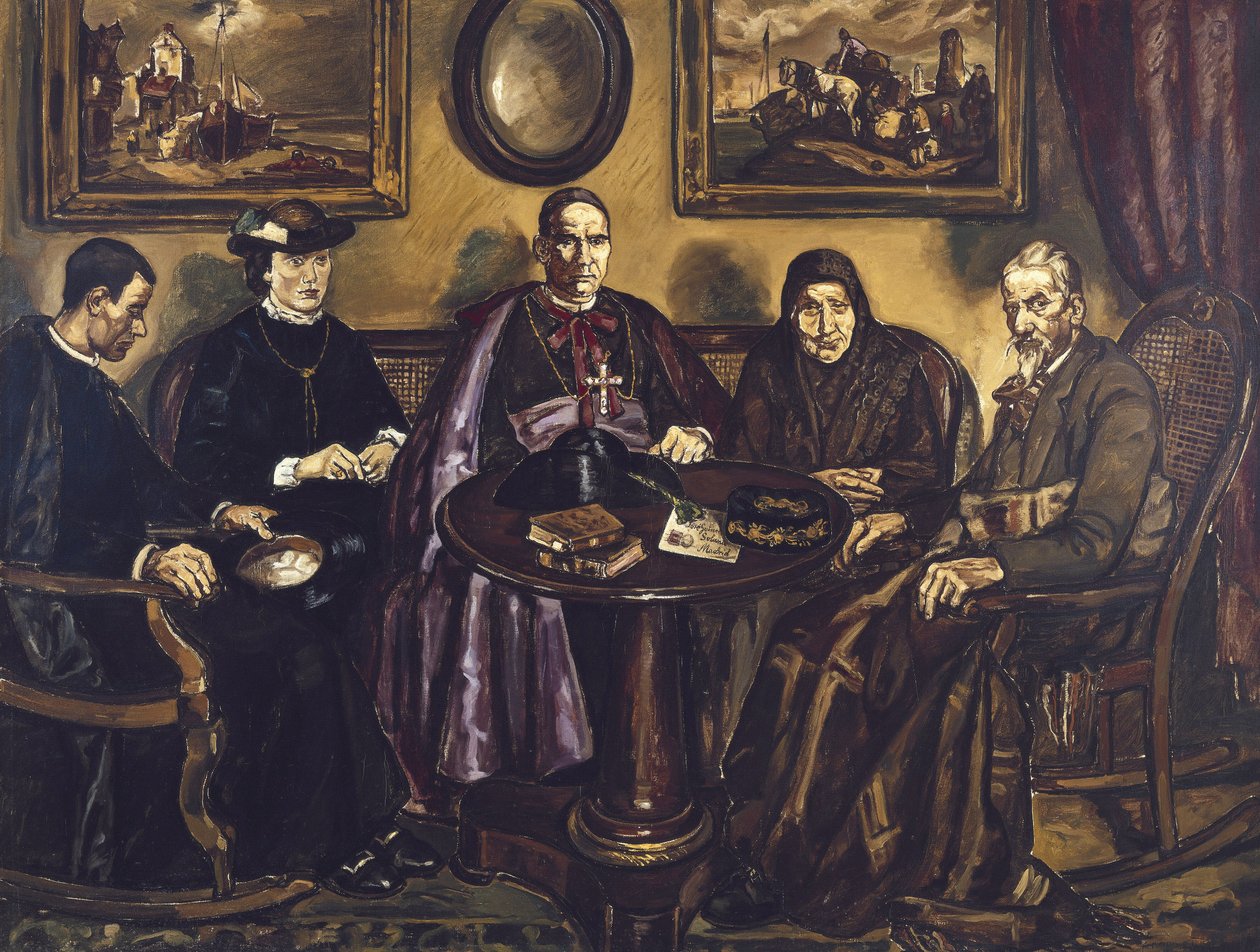 GUTIERREZ SOLANA, Jose (1886-1945). A püspök látogatása. 1926. (161 x 211 cm). Olaj, vászon. SPANYOLORSZÁG. MADRID (AUTONÓM KÖZÖSSÉG). Madrid. Reina Sofia Művészeti Központ Nemzeti Múzeum alkotó: Jose Gutierrez Solana