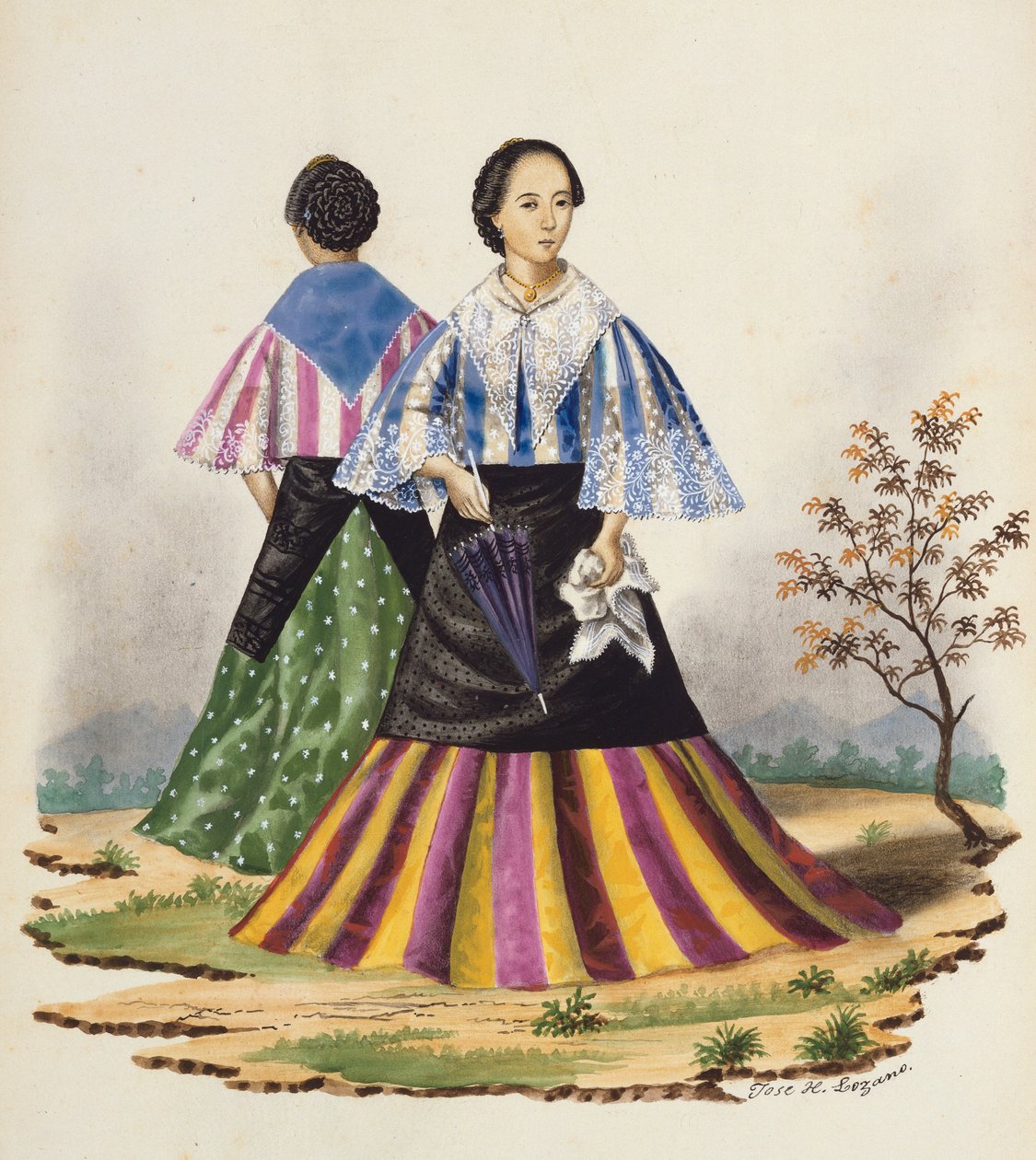 Manila és környéke: Mestizas Promenading alkotó: Jose Honorato Lozano