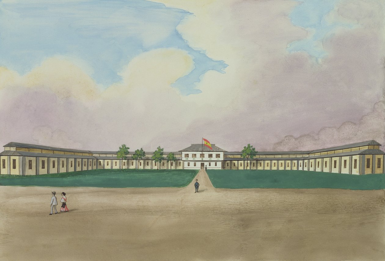 Az új szivargyár Meisicben, "The Flebus Album of Views In and Around Manila", 1845 körül alkotó: Jose Honorato Lozano